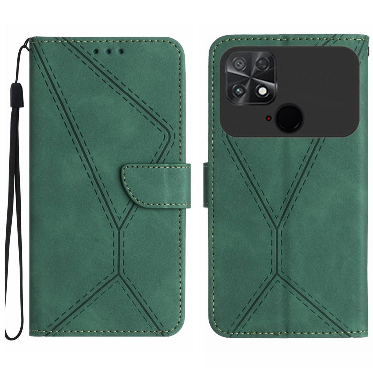 For Xiaomi POCO C40 Stitching Embossed Leather Phone Case(Green) - Xiaomi Cases by buy2fix | Online Shopping UK | buy2fix