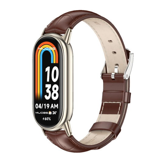 For Xiaomi Mi Band 8 / 9 / 9 NFC Mijobs Genuine Leather Watch Band(Bamboo Coffee Light Gold) - Watch Bands by MIJOBS | Online Shopping UK | buy2fix