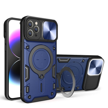 For iPhone 12 Pro Max CD Texture Sliding Camshield Magnetic Holder Phone Case(Blue) - iPhone 12 Pro Max Cases by buy2fix | Online Shopping UK | buy2fix