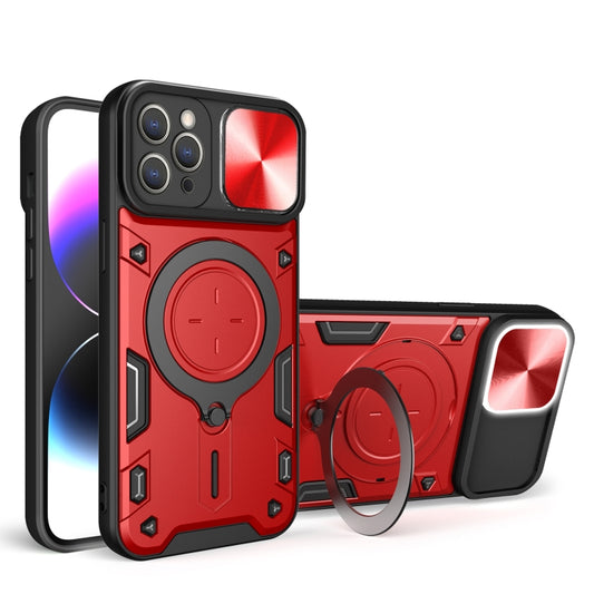 For iPhone 13 Pro Max CD Texture Sliding Camshield Magnetic Holder Phone Case(Red) - iPhone 13 Pro Max Cases by buy2fix | Online Shopping UK | buy2fix