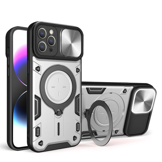 For iPhone 13 Pro Max CD Texture Sliding Camshield Magnetic Holder Phone Case(Silver) - iPhone 13 Pro Max Cases by buy2fix | Online Shopping UK | buy2fix
