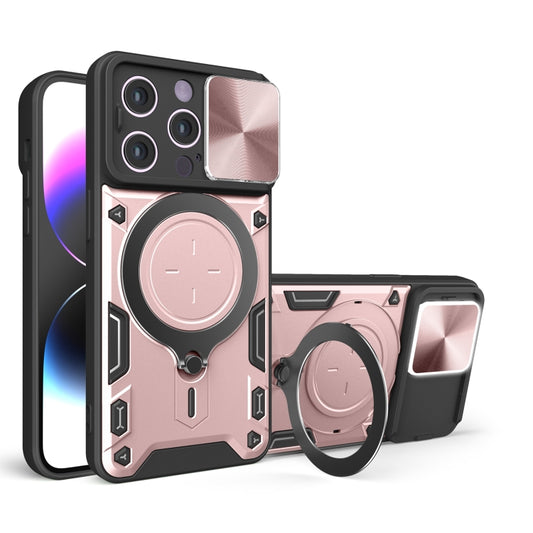 For iPhone 15 Pro CD Texture Sliding Camshield Magnetic Holder Phone Case(Pink) - iPhone 15 Pro Cases by buy2fix | Online Shopping UK | buy2fix