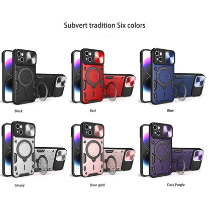 For iPhone 15 Plus CD Texture Sliding Camshield Magnetic Holder Phone Case(Purple) - iPhone 15 Plus Cases by buy2fix | Online Shopping UK | buy2fix