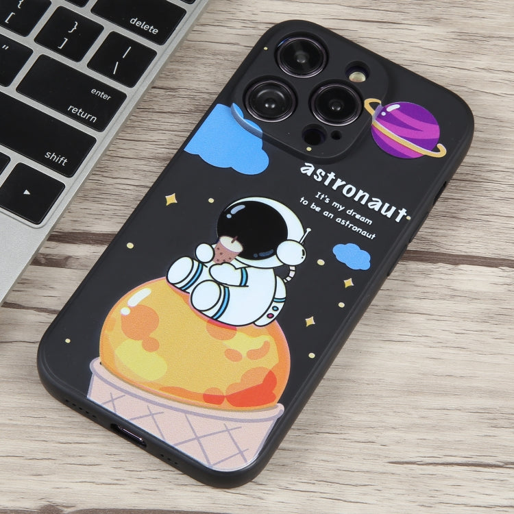 For iPhone 11 Pro Milk Tea Astronaut Pattern Liquid Silicone Phone Case(Ivory Black) - iPhone 11 Pro Cases by buy2fix | Online Shopping UK | buy2fix