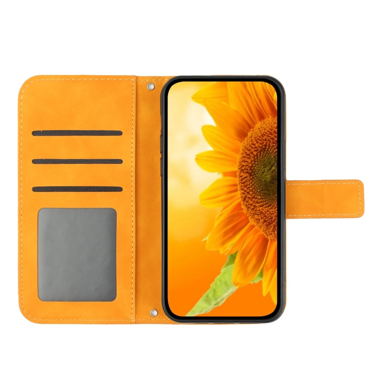 For Huawei P60 Pro Skin Feel Sun Flower Embossed Flip Leather Phone Case with Lanyard(Yellow) - Huawei Cases by buy2fix | Online Shopping UK | buy2fix