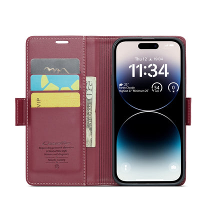 For iPhone 14 Pro Max CaseMe 023 Butterfly Buckle Litchi Texture RFID Anti-theft Leather Phone Case(Wine Red) - iPhone 14 Pro Max Cases by CaseMe | Online Shopping UK | buy2fix