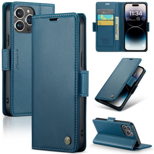 For iPhone 14 Pro Max CaseMe 023 Butterfly Buckle Litchi Texture RFID Anti-theft Leather Phone Case(Blue) - iPhone 14 Pro Max Cases by CaseMe | Online Shopping UK | buy2fix