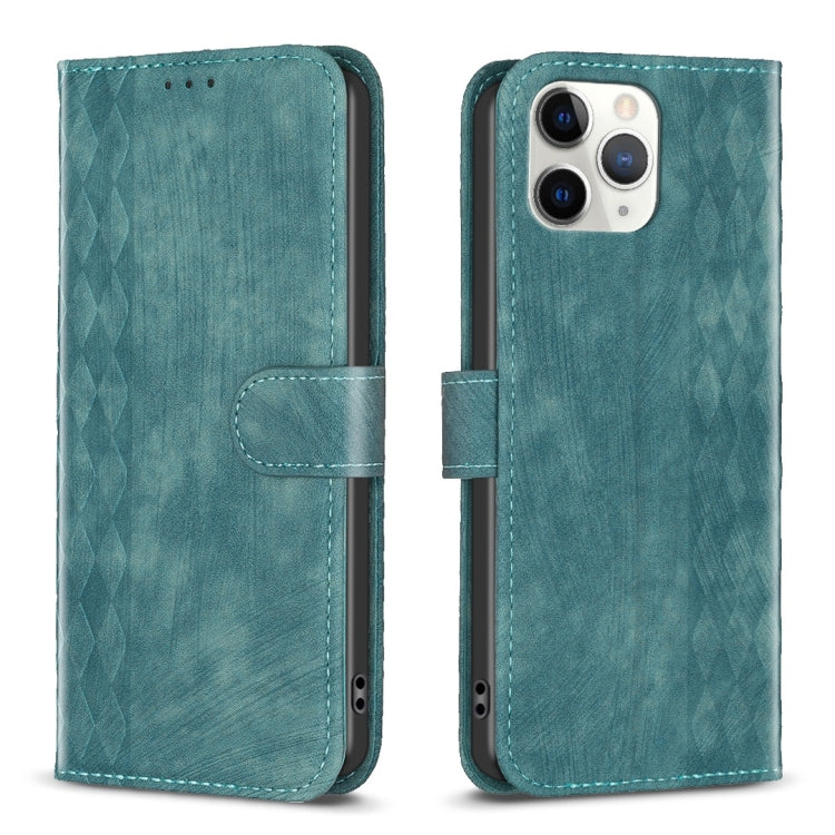 For iPhone 11 Pro Plaid Embossed Leather Phone Case(Green) - iPhone 11 Pro Cases by buy2fix | Online Shopping UK | buy2fix