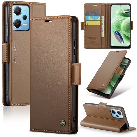 For Xiaomi Poco X5 5G/Redmi Note 12 5G Global CaseMe 023 Butterfly Buckle Litchi Texture RFID Anti-theft Leather Phone Case(Brown) - Xiaomi Cases by CaseMe | Online Shopping UK | buy2fix