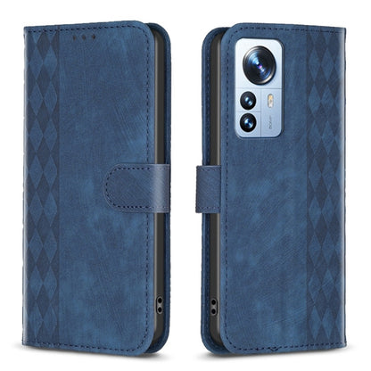 For Xiaomi 12 Pro Plaid Embossed Leather Phone Case(Blue) - 12 Pro Cases by buy2fix | Online Shopping UK | buy2fix