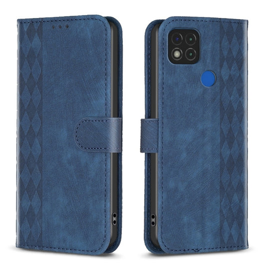 For Xiaomi Redmi 9C Plaid Embossed Leather Phone Case(Blue) - Xiaomi Cases by buy2fix | Online Shopping UK | buy2fix