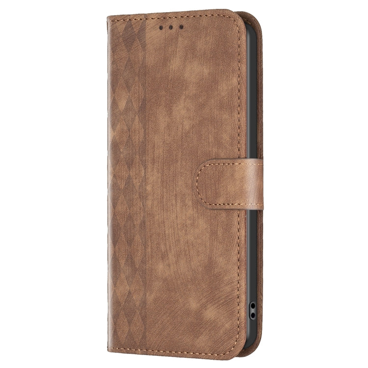 For Xiaomi Redmi Note 12S 4G / Note 11 Plaid Embossed Leather Phone Case(Brown) - Xiaomi Cases by buy2fix | Online Shopping UK | buy2fix