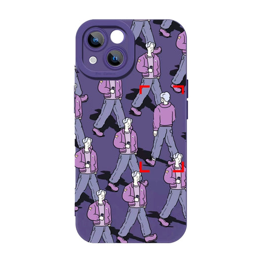 For iPhone 14 Plus Liquid Silicone Pedestrians Pattern Phone Case(Purple) - iPhone 14 Plus Cases by buy2fix | Online Shopping UK | buy2fix