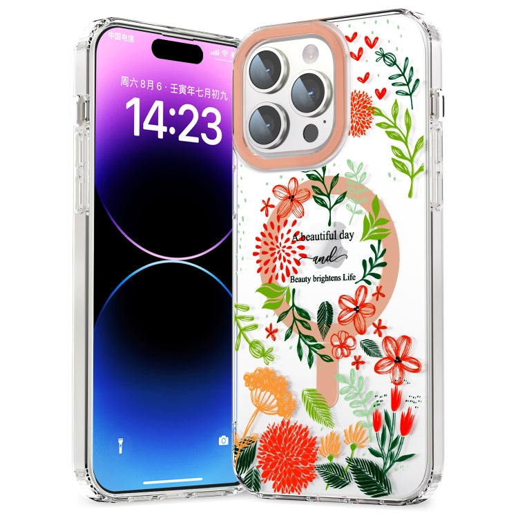 For iPhone 11 Pro Max MagSafe Magnetic TPU Phone Case(Red Flowers and Green Leaves) - iPhone 11 Pro Max Cases by buy2fix | Online Shopping UK | buy2fix