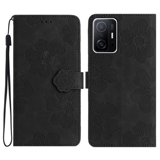 For Xiaomi 11T / 11T Pro Flower Embossing Pattern Leather Phone Case(Black) - Xiaomi Cases by buy2fix | Online Shopping UK | buy2fix