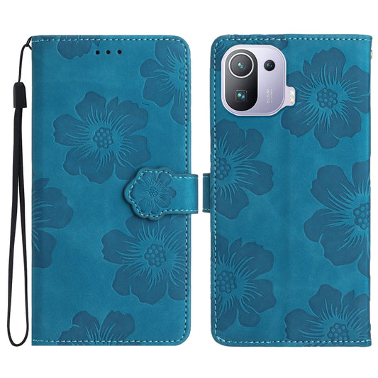 For Xiaomi Mi 11 Pro Flower Embossing Pattern Leather Phone Case(Blue) - Xiaomi Cases by buy2fix | Online Shopping UK | buy2fix