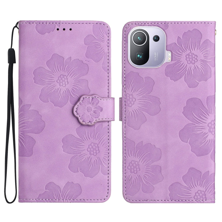 For Xiaomi Mi 11 Pro Flower Embossing Pattern Leather Phone Case(Purple) - Xiaomi Cases by buy2fix | Online Shopping UK | buy2fix