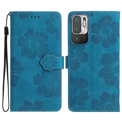 For Xiaomi Redmi Note 10 5G Flower Embossing Pattern Leather Phone Case(Blue) - Xiaomi Cases by buy2fix | Online Shopping UK | buy2fix