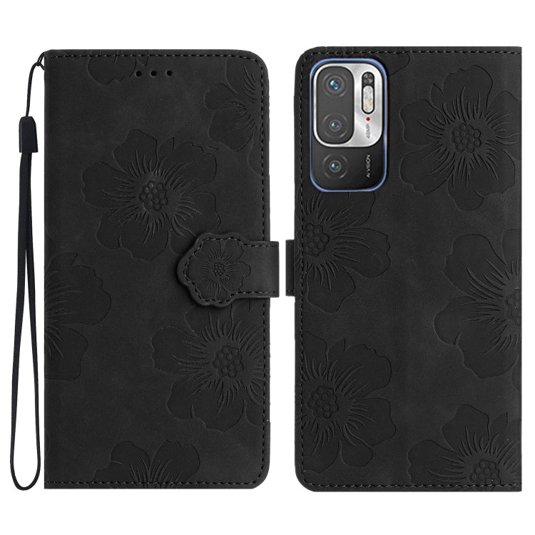 For Xiaomi Redmi Note 10 5G Flower Embossing Pattern Leather Phone Case(Black) - Xiaomi Cases by buy2fix | Online Shopping UK | buy2fix