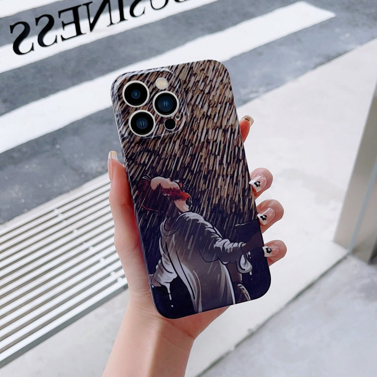 For iPhone 12 mini Precise Hole Oil Painting Pattern PC Phone Case(Rain) - iPhone 12 mini Cases by buy2fix | Online Shopping UK | buy2fix