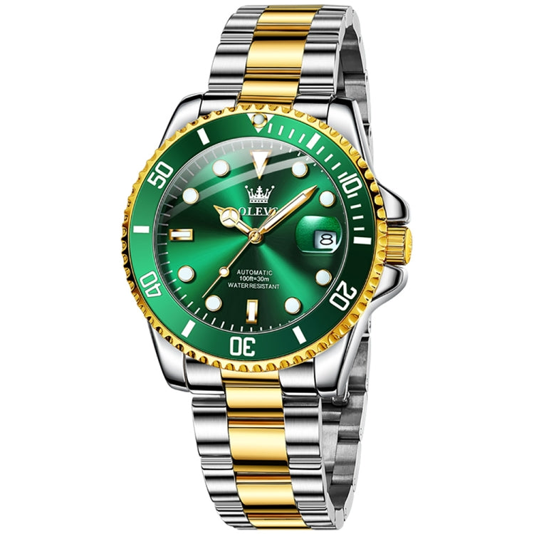 OLEVS 6650 Men Luminous Waterproof Mechanical Watch(Green + Gold) - Metal Strap Watches by OLEVS | Online Shopping UK | buy2fix