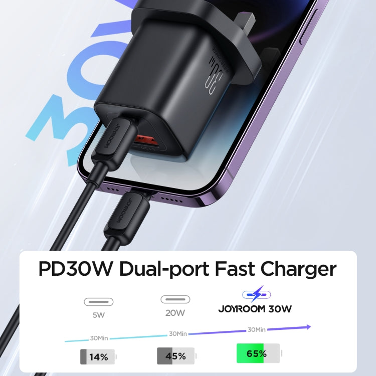 JOYROOM TCF08 30W USB+USB-C / Type-C Dual Port Charger, Plug:UK Plug(Black) - USB Charger by JOYROOM | Online Shopping UK | buy2fix