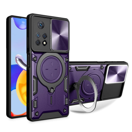 For Xiaomi Redmi Note 11 Pro CD Texture Sliding Camshield Magnetic Holder Phone Case(Purple) - Redmi Note 11 Pro Case by buy2fix | Online Shopping UK | buy2fix