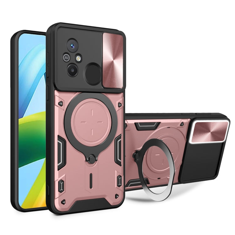 For Xiaomi Redmi 12C CD Texture Sliding Camshield Magnetic Holder Phone Case(Pink) - Xiaomi Cases by buy2fix | Online Shopping UK | buy2fix