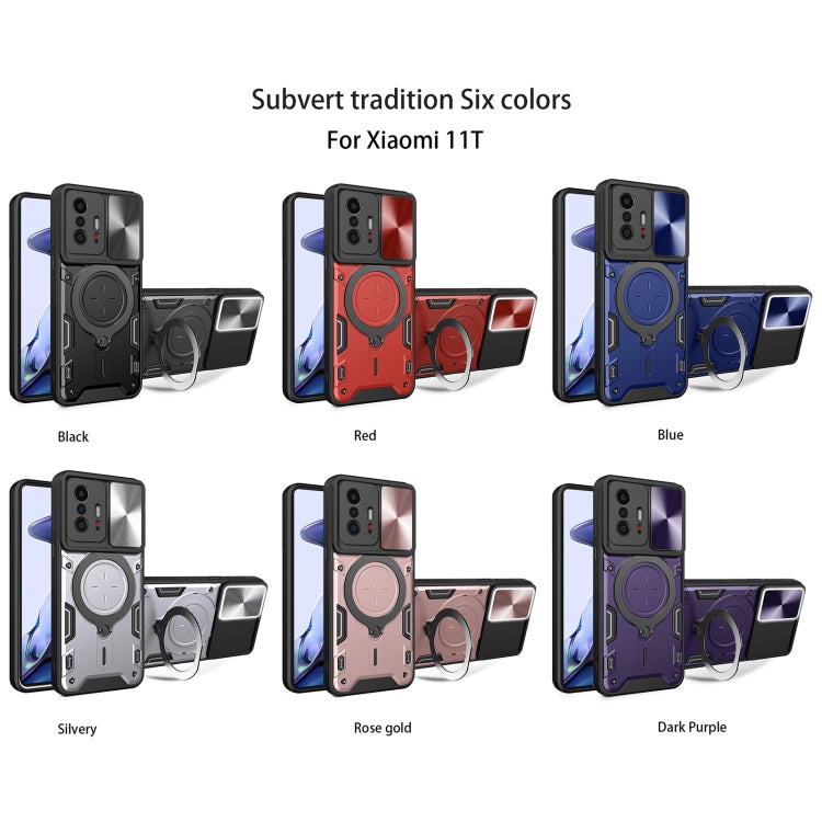 For Xiaomi 11T CD Texture Sliding Camshield Magnetic Holder Phone Case(Purple) - Xiaomi Cases by buy2fix | Online Shopping UK | buy2fix