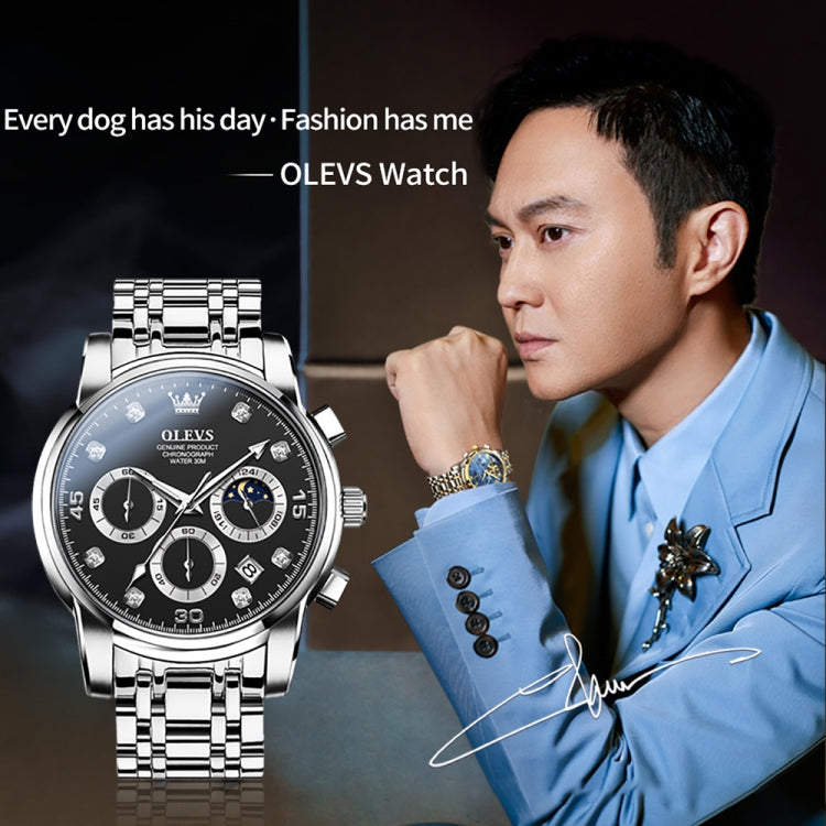 OLEVS 2889 Men Multifunctional Luminous Waterproof Quartz Watch(Black) - Metal Strap Watches by OLEVS | Online Shopping UK | buy2fix