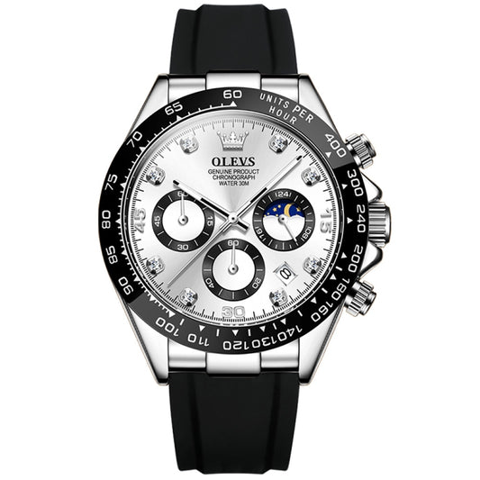 OLEVS 2875 Men Multifunctional Sports Chronograph Waterproof Quartz Watch(White) - Silicone Strap Watches by OLEVS | Online Shopping UK | buy2fix