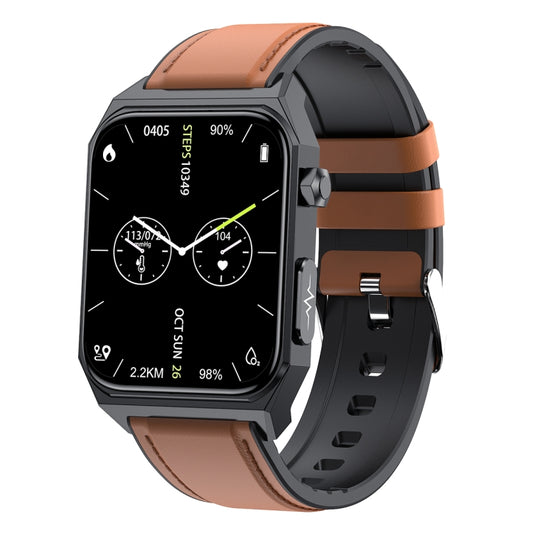 E530 1.91 inch IP68 Waterproof Leather Band Smart Watch Supports ECG / Non-invasive Blood Sugar(Brown) - Smart Watches by buy2fix | Online Shopping UK | buy2fix