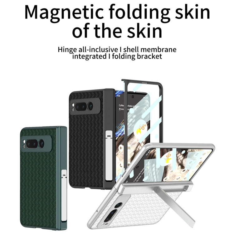 For Google Pixel Fold GKK Integrated Woven Folding Hinge Leather Phone Case with Holder(Black) - Google Cases by GKK | Online Shopping UK | buy2fix