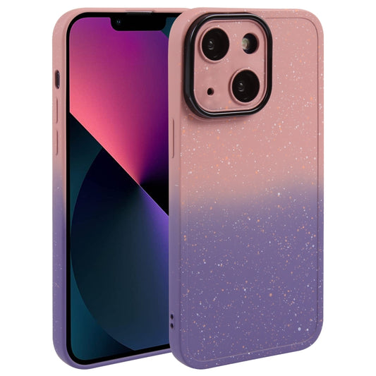 For iPhone 13 Gradient Starry Silicone Phone Case with Lens Film(Pink Purple) - iPhone 13 Cases by buy2fix | Online Shopping UK | buy2fix