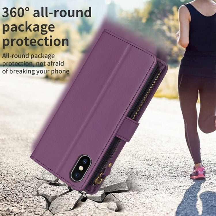 For iPhone XS / X 9 Card Slots Zipper Wallet Leather Flip Phone Case(Dark Purple) - More iPhone Cases by buy2fix | Online Shopping UK | buy2fix