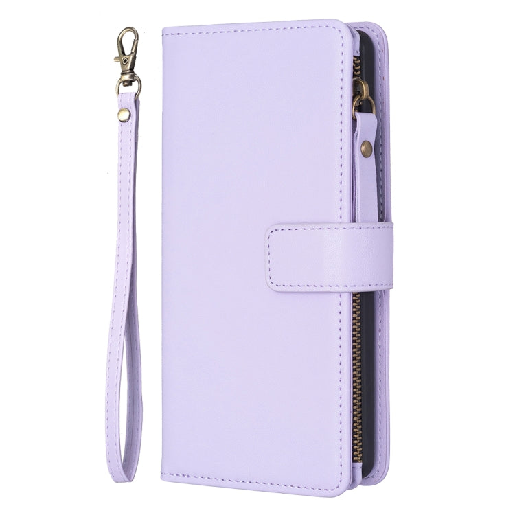 For iPhone 12 / 12 Pro 9 Card Slots Zipper Wallet Leather Flip Phone Case(Light Purple) - iPhone 12 / 12 Pro Cases by buy2fix | Online Shopping UK | buy2fix