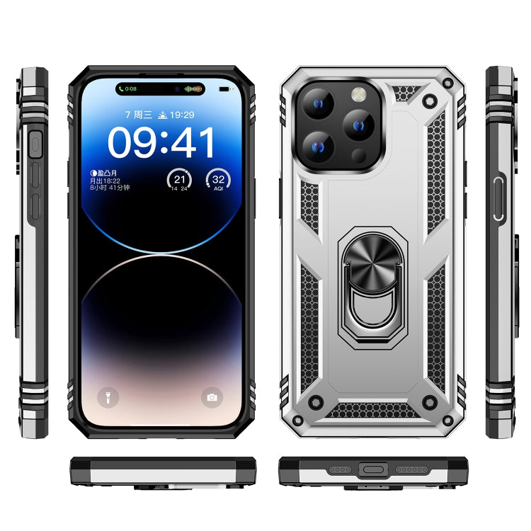 For iPhone 15 Plus Shockproof TPU + PC Phone Case with Holder(Silver) - iPhone 15 Plus Cases by buy2fix | Online Shopping UK | buy2fix