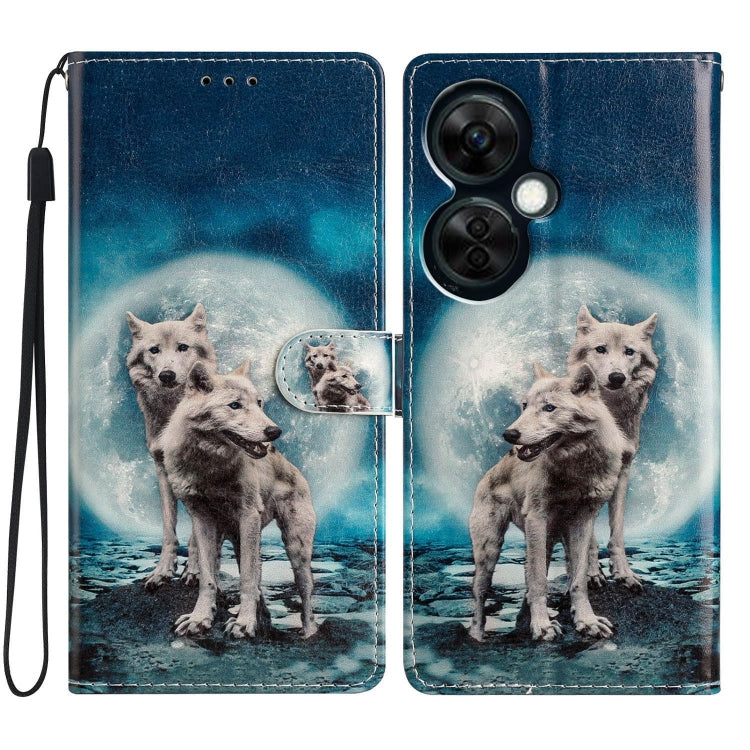 For OnePlus Nord CE 3 Lite 5G Colored Drawing Leather Phone Case(Twin Wolves) - OnePlus Cases by buy2fix | Online Shopping UK | buy2fix