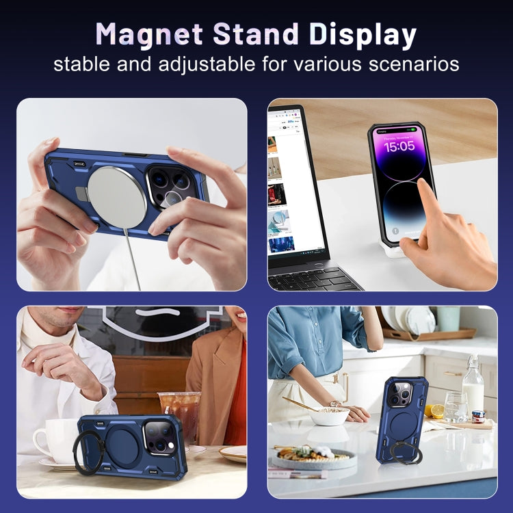 For iPhone 14 / 13 Patronus MagSafe Magnetic Holder Phone Case(Navy Blue) - iPhone 14 Cases by buy2fix | Online Shopping UK | buy2fix