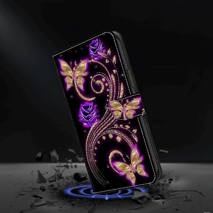 For Xiaomi Redmi Note 12 Pro Global Crystal 3D Shockproof Protective Leather Phone Case(Purple Flower Butterfly) - Xiaomi Cases by buy2fix | Online Shopping UK | buy2fix