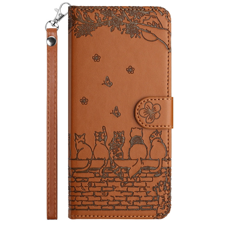 For Xiaomi Redmi Note 11 Global Cat Embossing Pattern Leather Phone Case with Lanyard(Brown) - Redmi Note 11 Case by buy2fix | Online Shopping UK | buy2fix