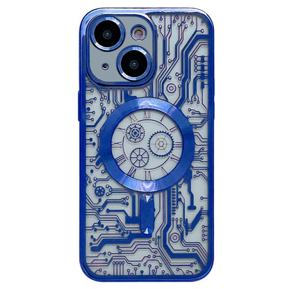 For iPhone 14 Electroplated Circuit Board Pattern MagSafe Phone Case(Dark Blue) - iPhone 14 Cases by buy2fix | Online Shopping UK | buy2fix