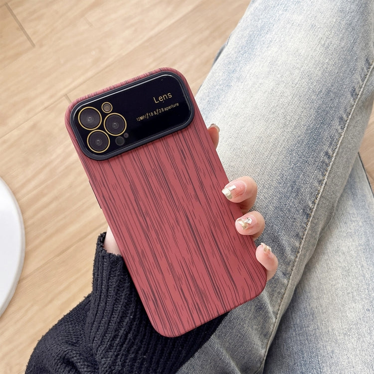 For iPhone 14 Pro Wood Grain TPU Phone Case with Lens Film(Red) - iPhone 14 Pro Cases by buy2fix | Online Shopping UK | buy2fix