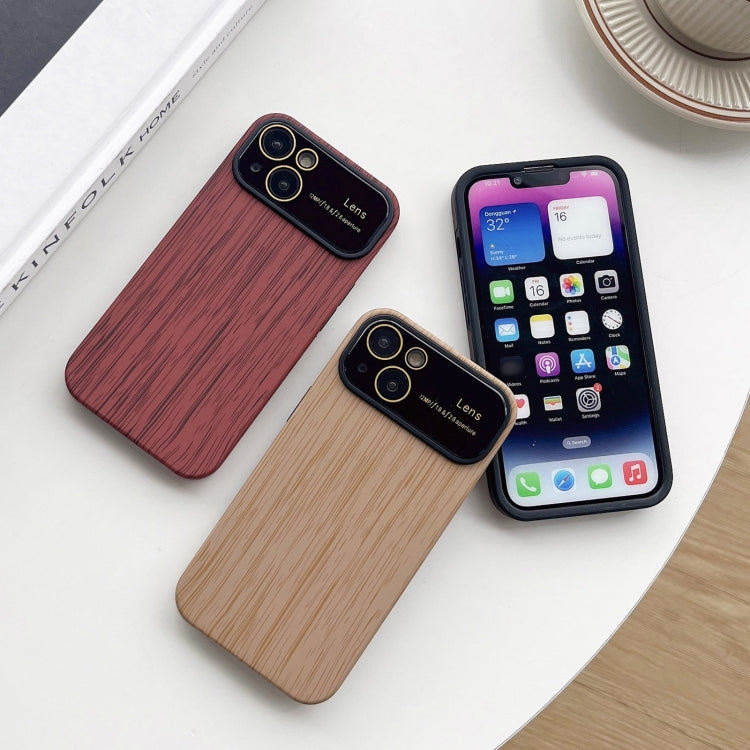 For iPhone 14 Plus Wood Grain TPU Phone Case with Lens Film(Grey) - iPhone 14 Plus Cases by buy2fix | Online Shopping UK | buy2fix