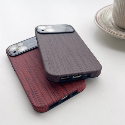 For iPhone 14 Pro Wood Grain TPU Phone Case with Lens Film(Red) - iPhone 14 Pro Cases by buy2fix | Online Shopping UK | buy2fix