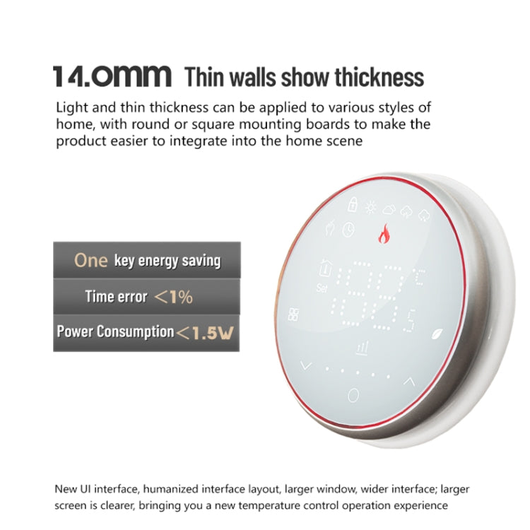 BHT-6001GBL 95-240V AC 16A Smart Round Thermostat Electric Heating LED Thermostat Without WiFi(White) - Thermostat & Thermometer by buy2fix | Online Shopping UK | buy2fix