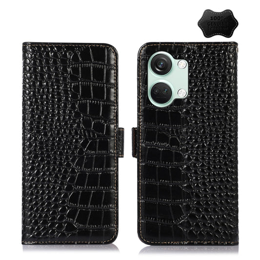 For OnePlus Nord 3 / Ace 2V Crocodile Top Layer Cowhide Leather Phone Case(Black) - OnePlus Cases by buy2fix | Online Shopping UK | buy2fix