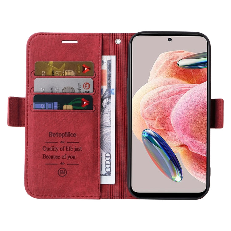 For Xiaomi Redmi Note 12 4G Global BETOPNICE Dual-side Buckle Leather Phone Case(Red) - Note 12 Cases by BETOPNICE | Online Shopping UK | buy2fix