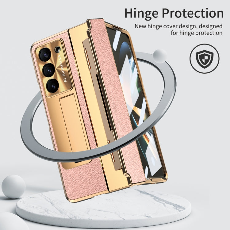 For Samsung Galaxy Z Fold5 5G Integrated Full Coverage Pen Slot Folding Phone Case with Stylus(Gold+Pink) - Galaxy Z Fold5 Cases by buy2fix | Online Shopping UK | buy2fix