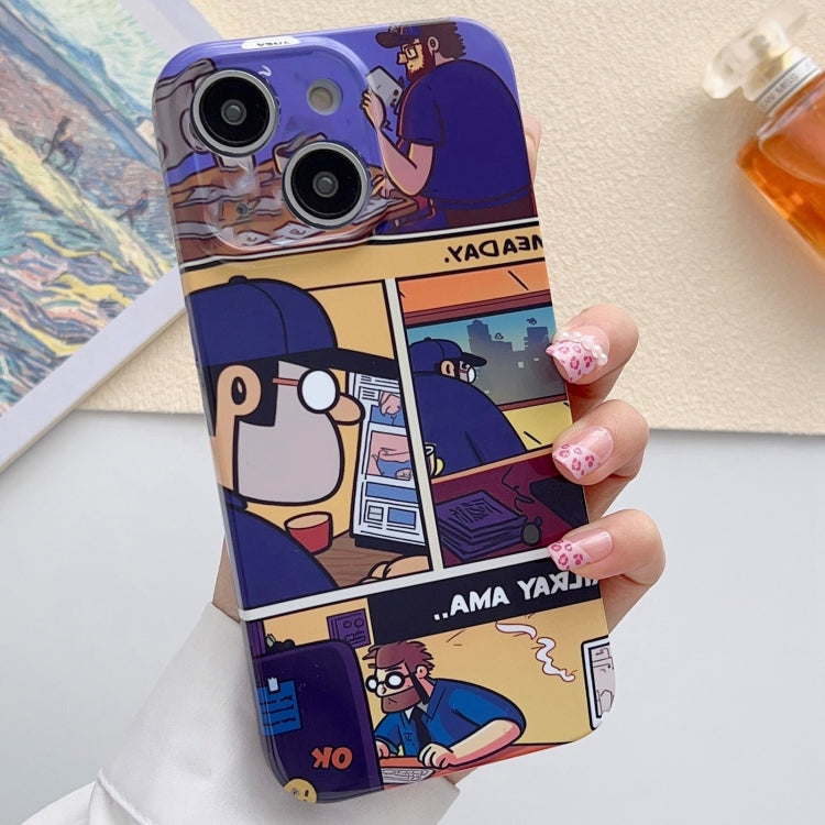 For iPhone 14 Plus Painted Pattern Precise Hole PC Phone Case(Working Comics) - iPhone 14 Plus Cases by buy2fix | Online Shopping UK | buy2fix